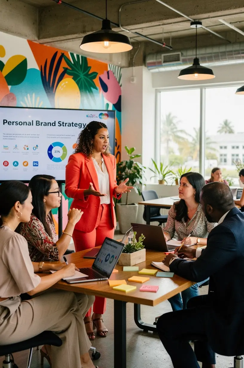 Kreatywne środowisko pracy w studio rozwoju marki osobistej z narzędziami do planowania