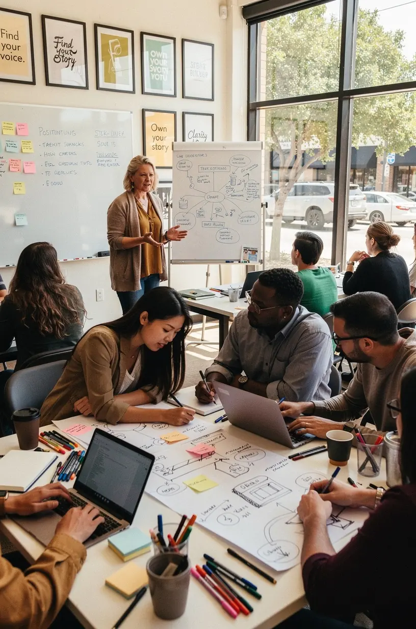 Profesjonalny coach prowadzący sesję rozwoju marki osobistej w studio